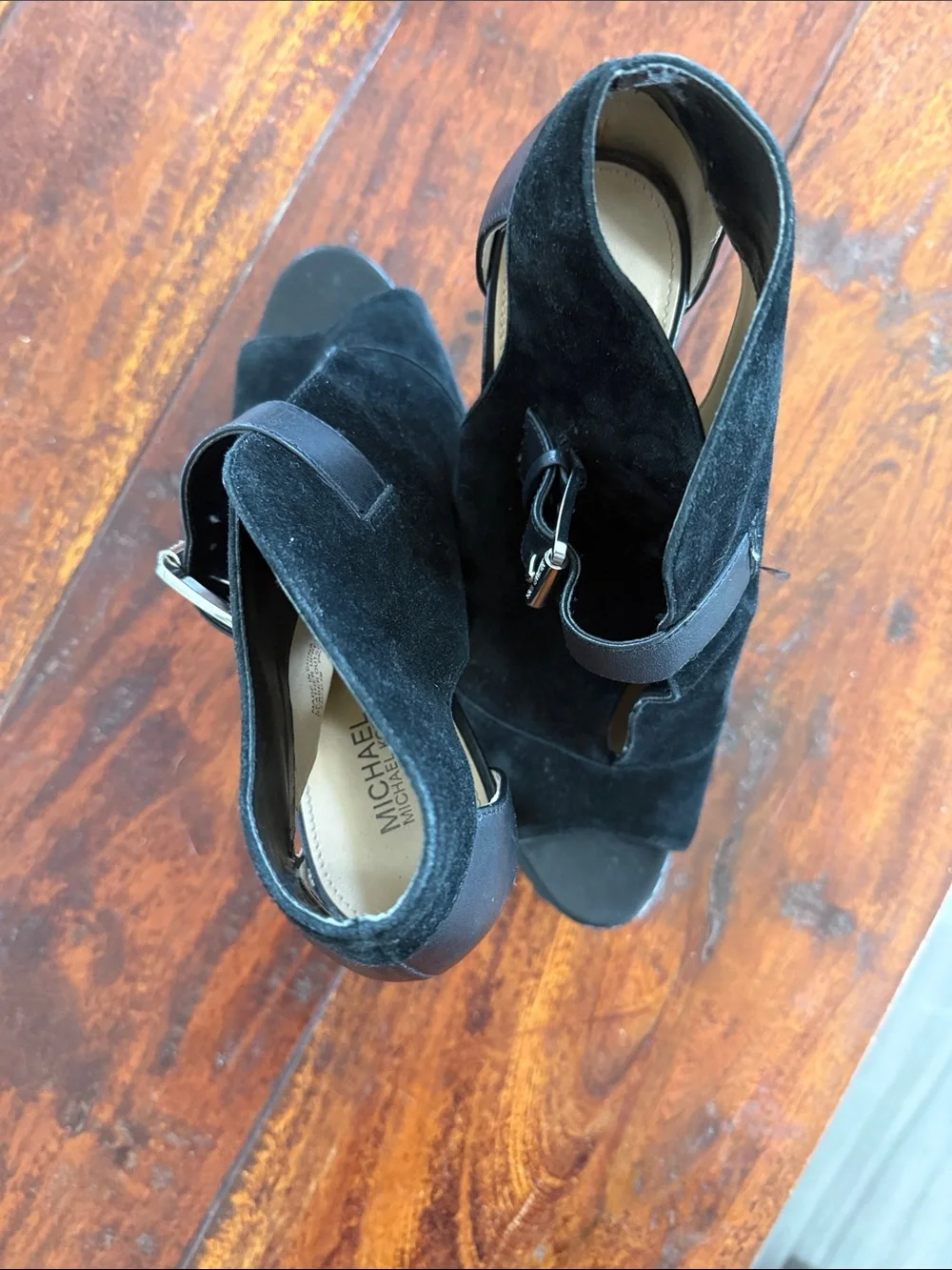 Michael Kors Black Suede Open-Toe Cutout Heel Sandals